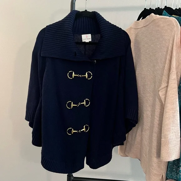 Julie Brown NYC Blue Cape Sweater - Picture 2 of 14